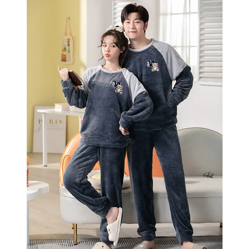 Winter Warm Flannel Sleepwear Set | Cozy Cartoon Two-Piece Loungewear