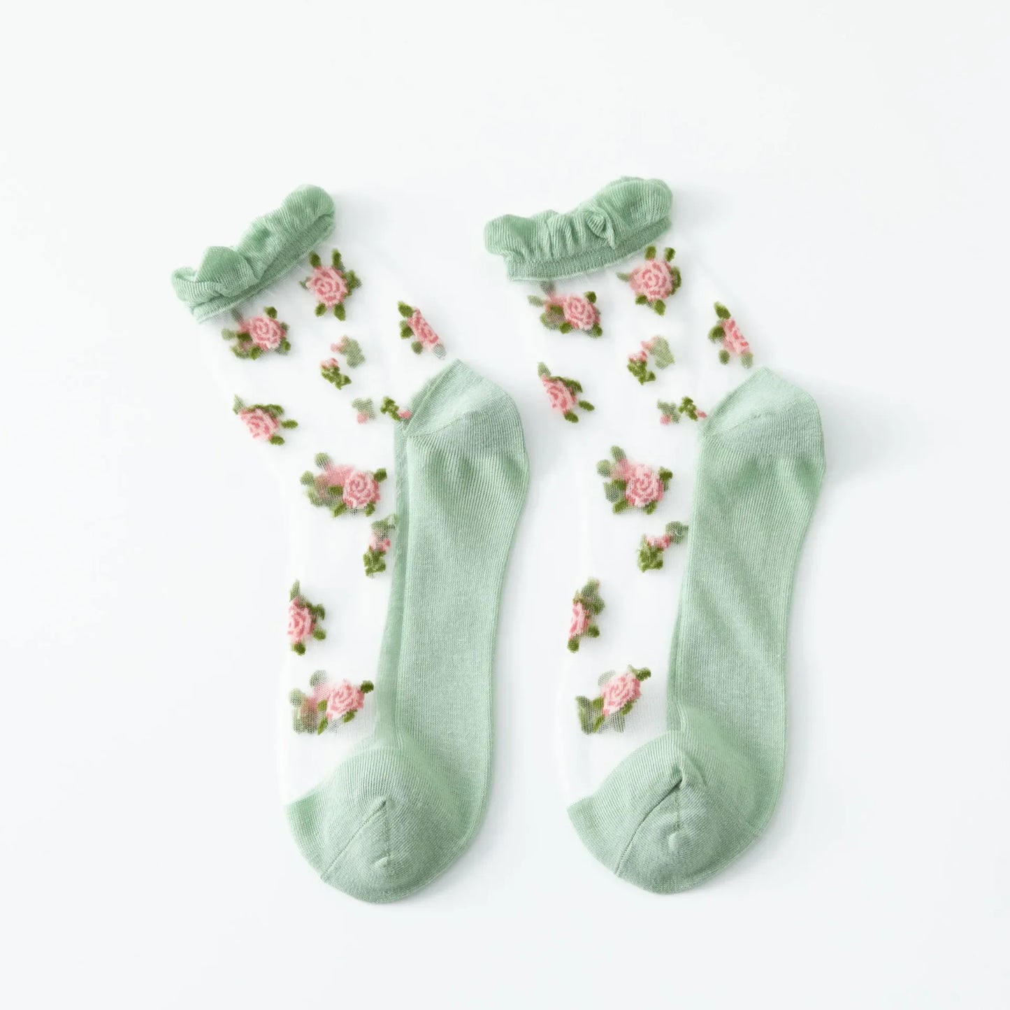 Women's Ultra-thin Lace Ruffle Socks | Vintage Rose Floral Style
