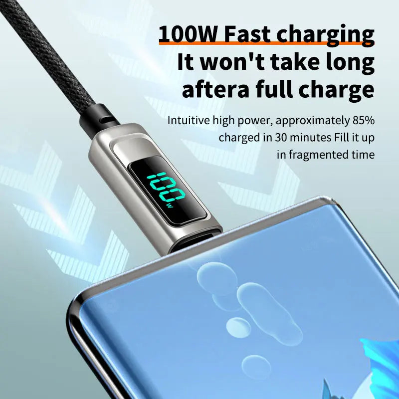 USB A to Type C LED Display Charger Cable | Fast Data Transfer