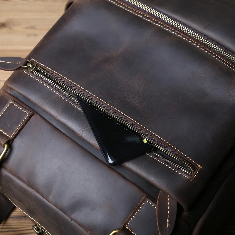 Large Capacity Retro Leather Men's Backpack for Travel & Work
