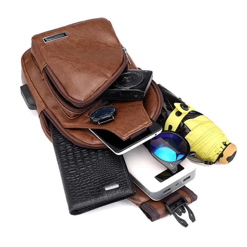 Men's Chest Bag with Headphone Hole | Versatile USB Shoulder Pack