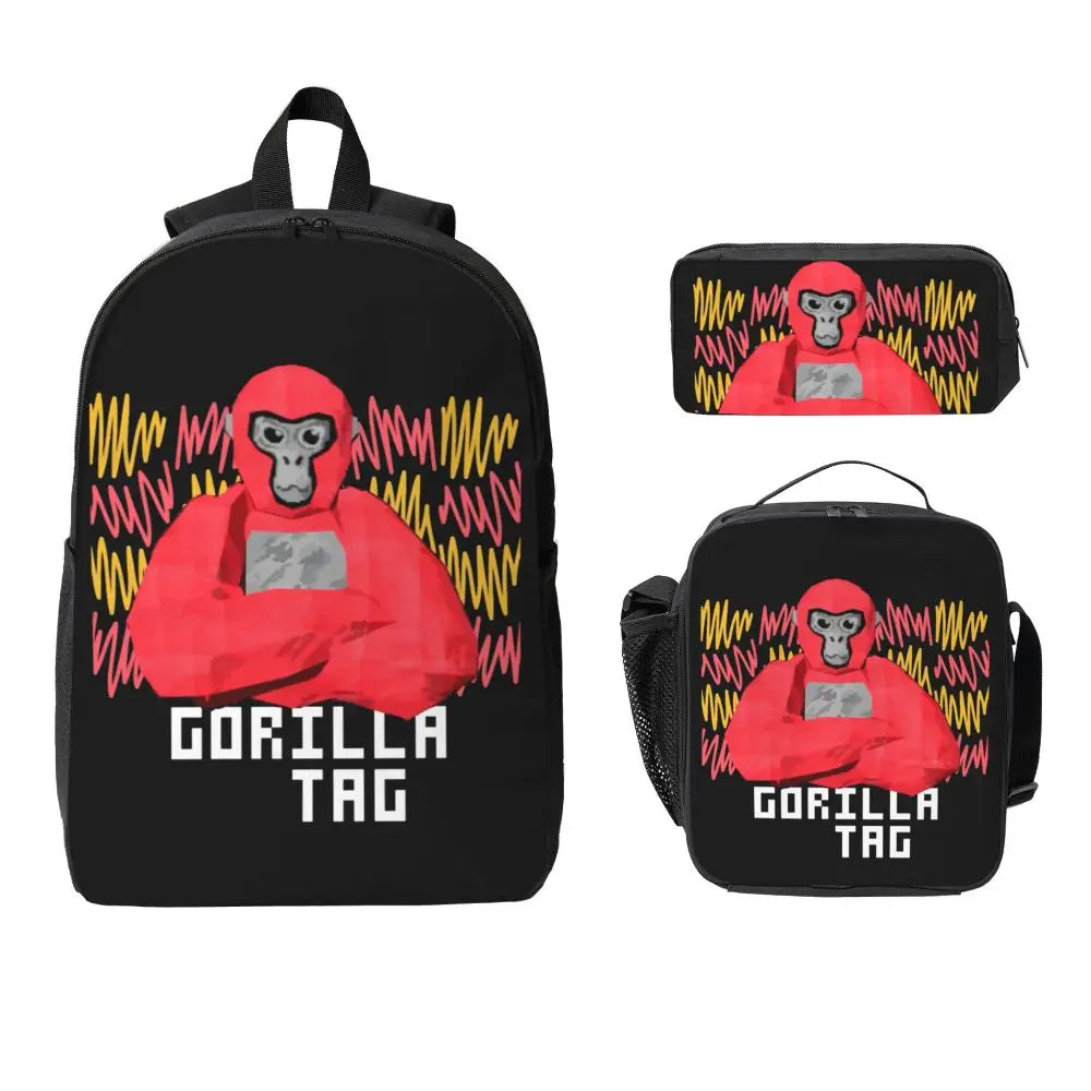 Stylish Black and White Gorilla Backpack Set for Teens | Versatile Bags