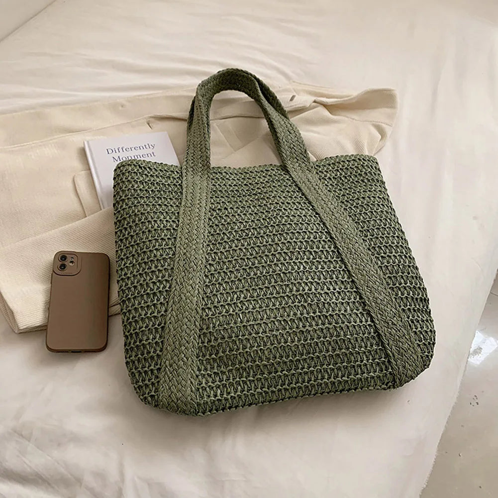 Stylish Hand-Woven Straw Beach Tote Bag for Women | Boho Chic