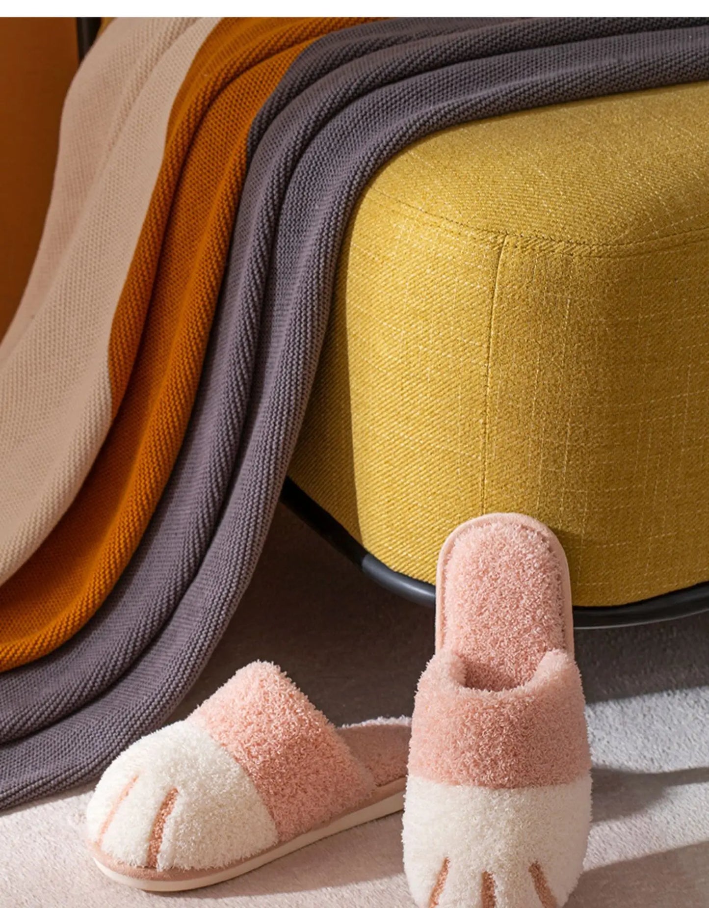 Pantuflas afelpadas de pata de gato para mujer | Zapatillas cómodas de invierno para interiores