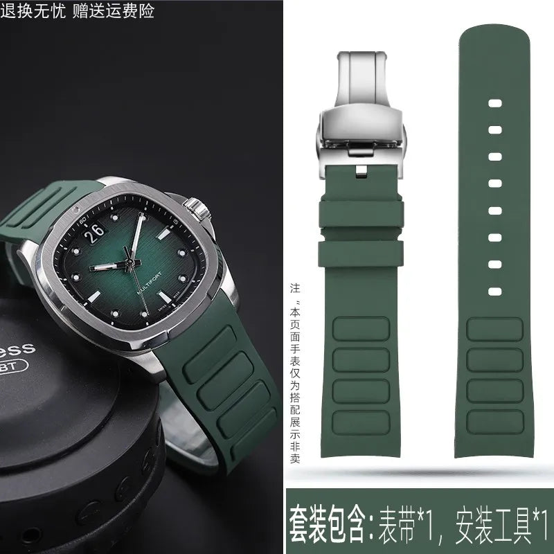 22mm Rubber Watch Strap | Stylish Black/Grey Fluoroelastomer Band