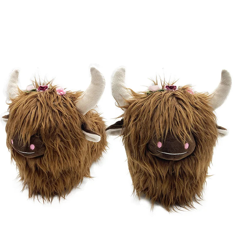 Highland Cattle Plush Slippers | Cozy Kawaii Animal Slides