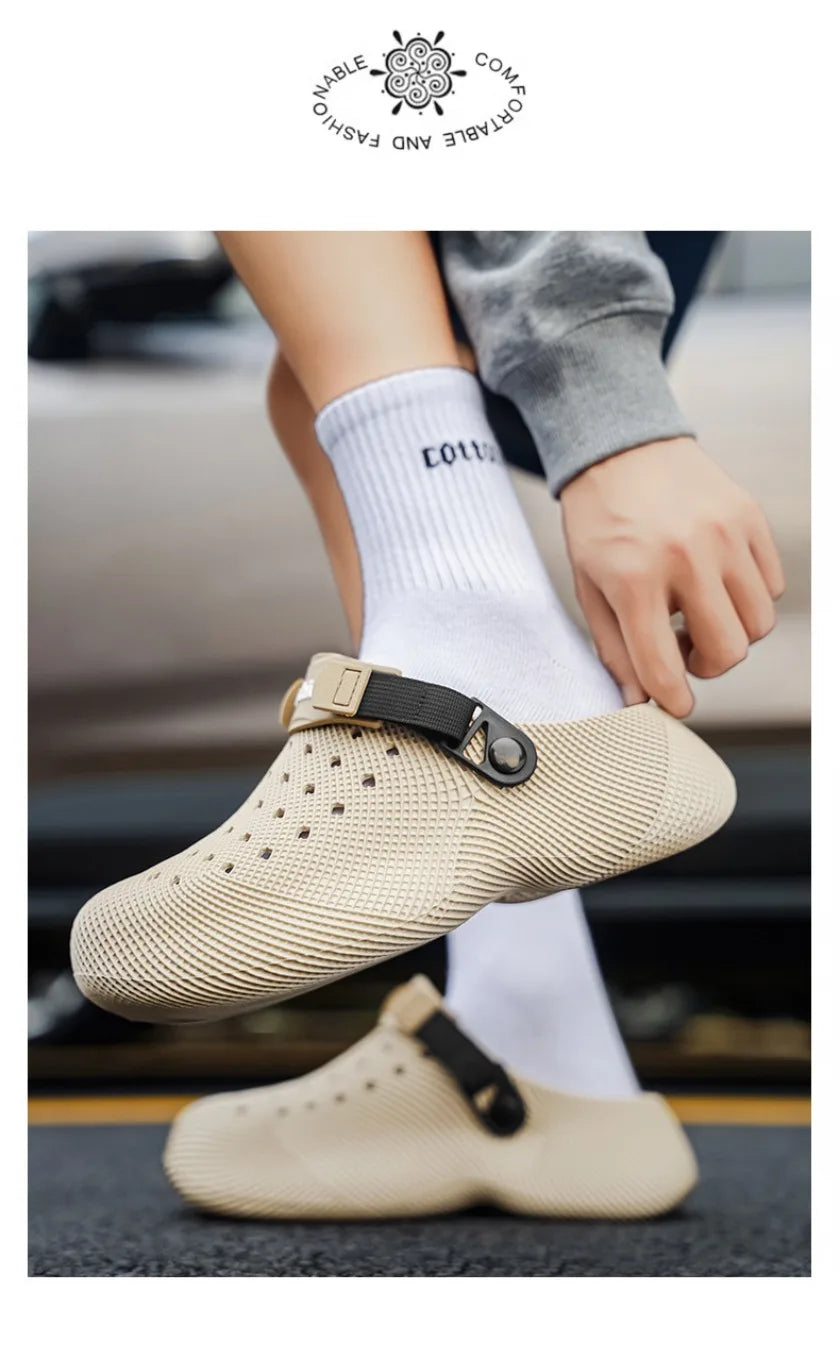 Summer new 3D grid pattern hollow breathable toe hole shoes for couples with thick soles and a poop like beach feel