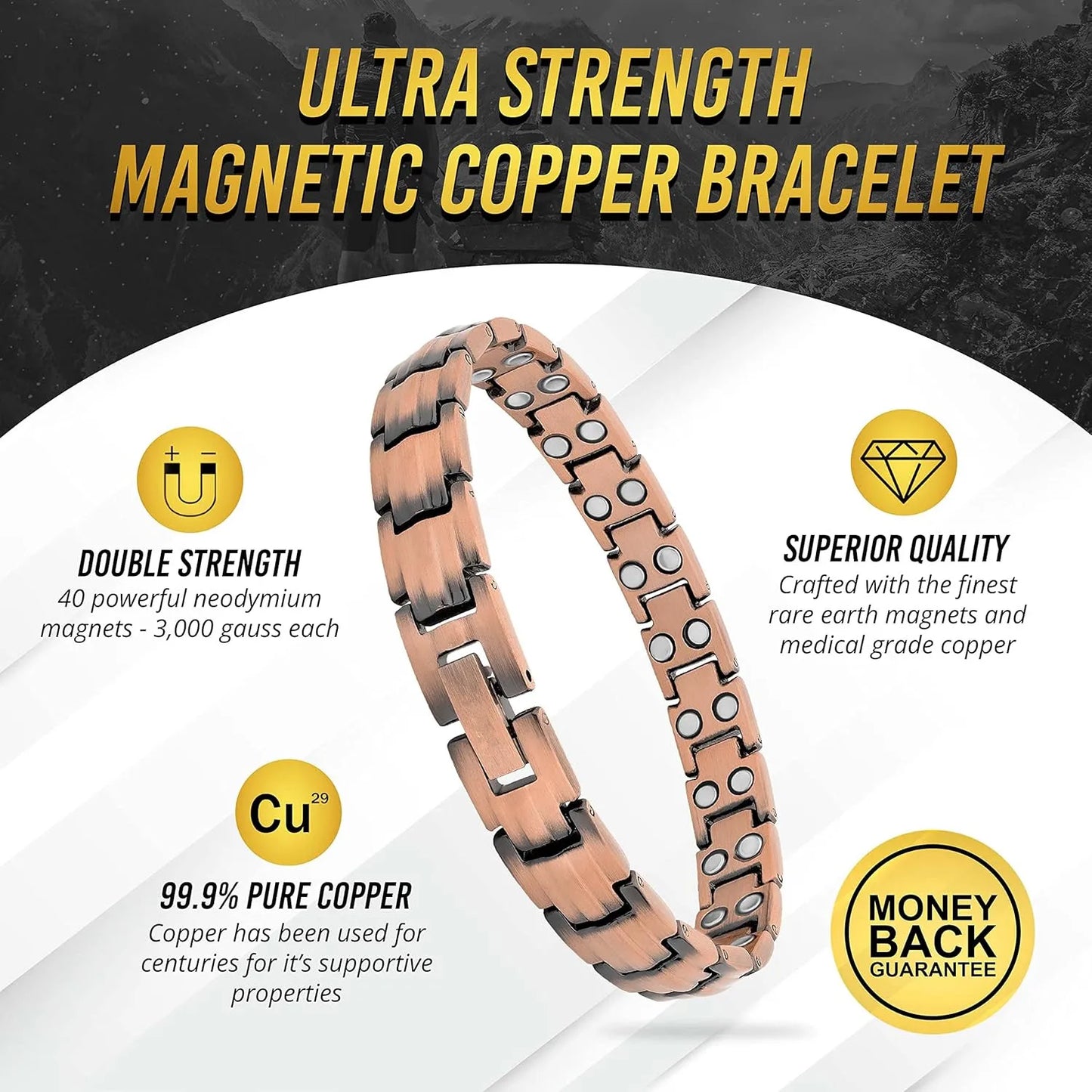 Premium Pure Copper Magnetic Therapy Bracelet | Unisex Wristband