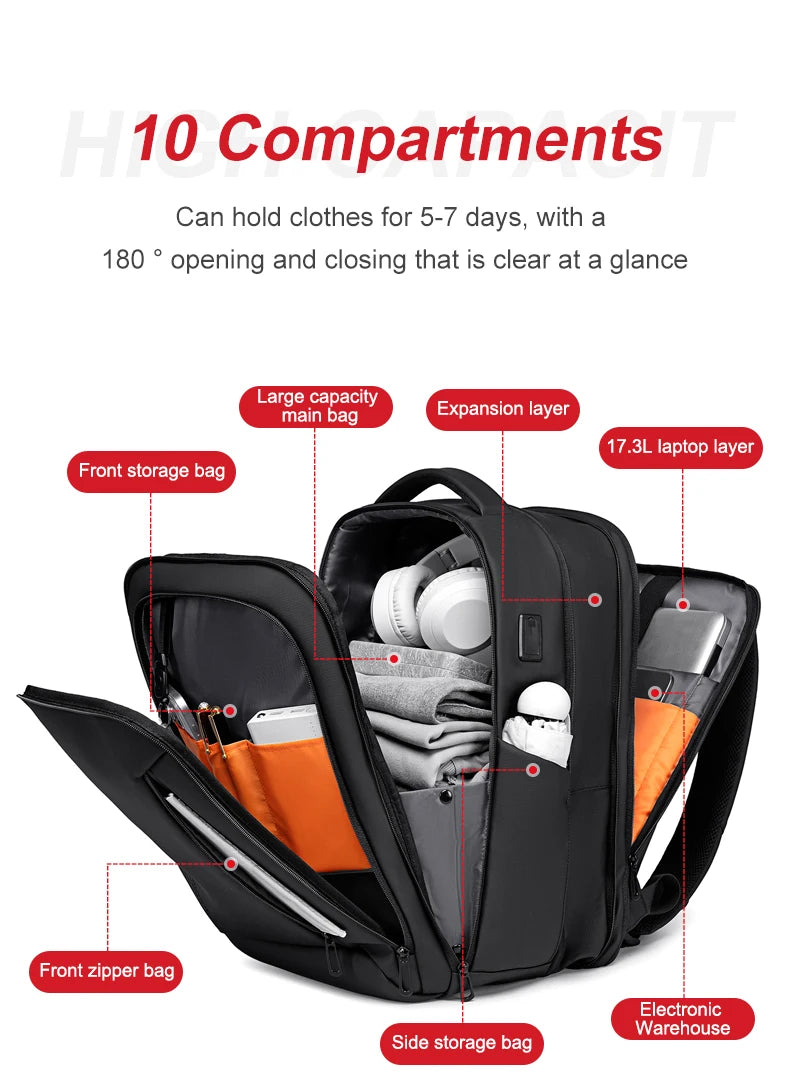 Men's 16-Inch Laptop Backpack | Expandable Travel Bag with High Capacity