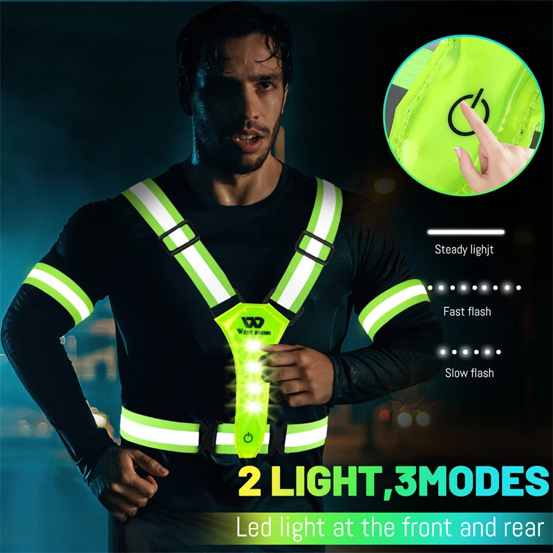 Reflective LED Light Safety Vest for Night Running & Cycling