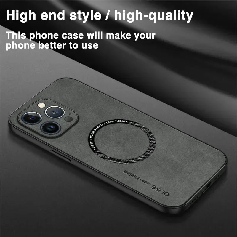 Luxury Leather Shockproof Phone Case for iPhone | Magnetic Charging