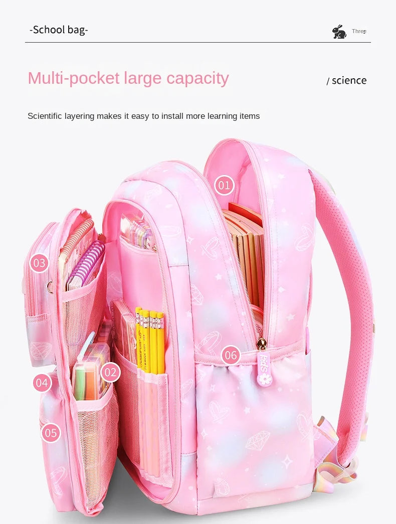 Cute Waterproof Rainbow Backpack for Girls | Spine Support Design