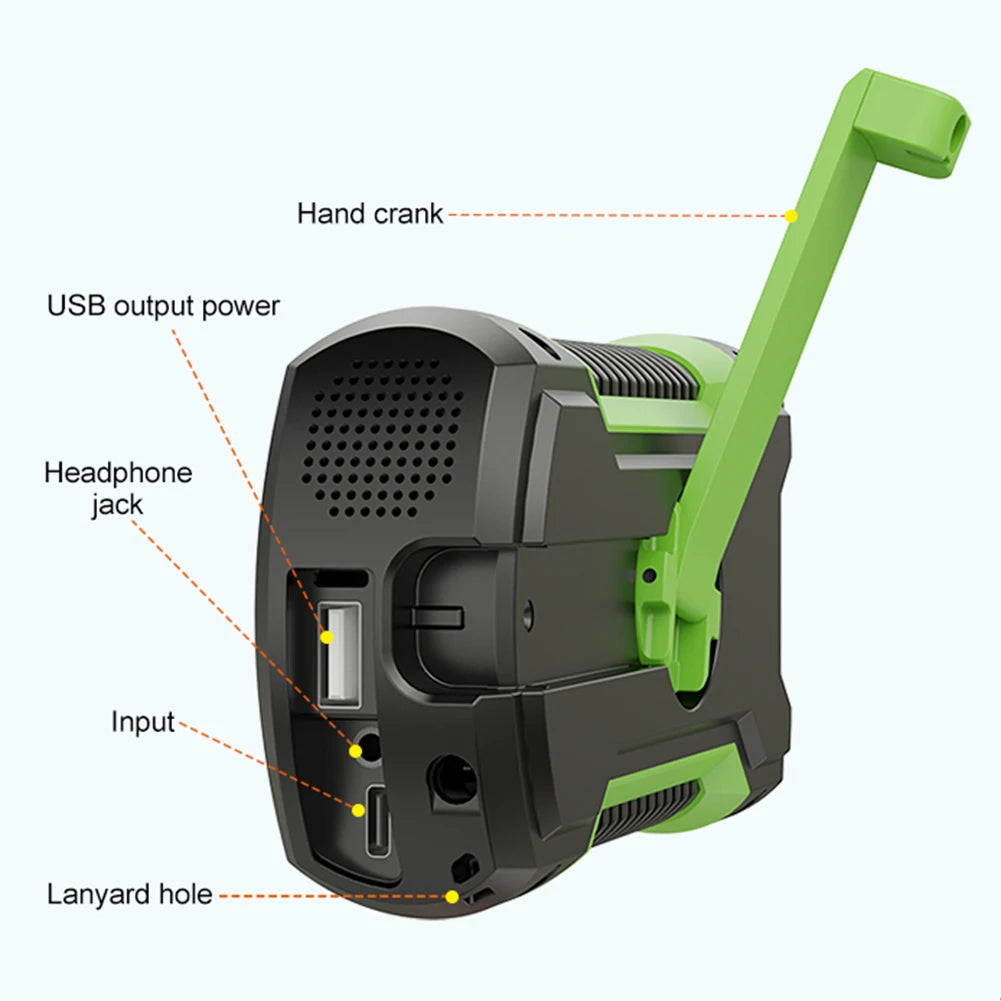 Portable Solar Emergency Weather Radio | Hand Crank & Bluetooth