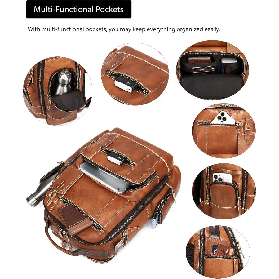 Mochila Vintage de Cuero Genuino | Elegante Mochila para Portátil de 15.6"
