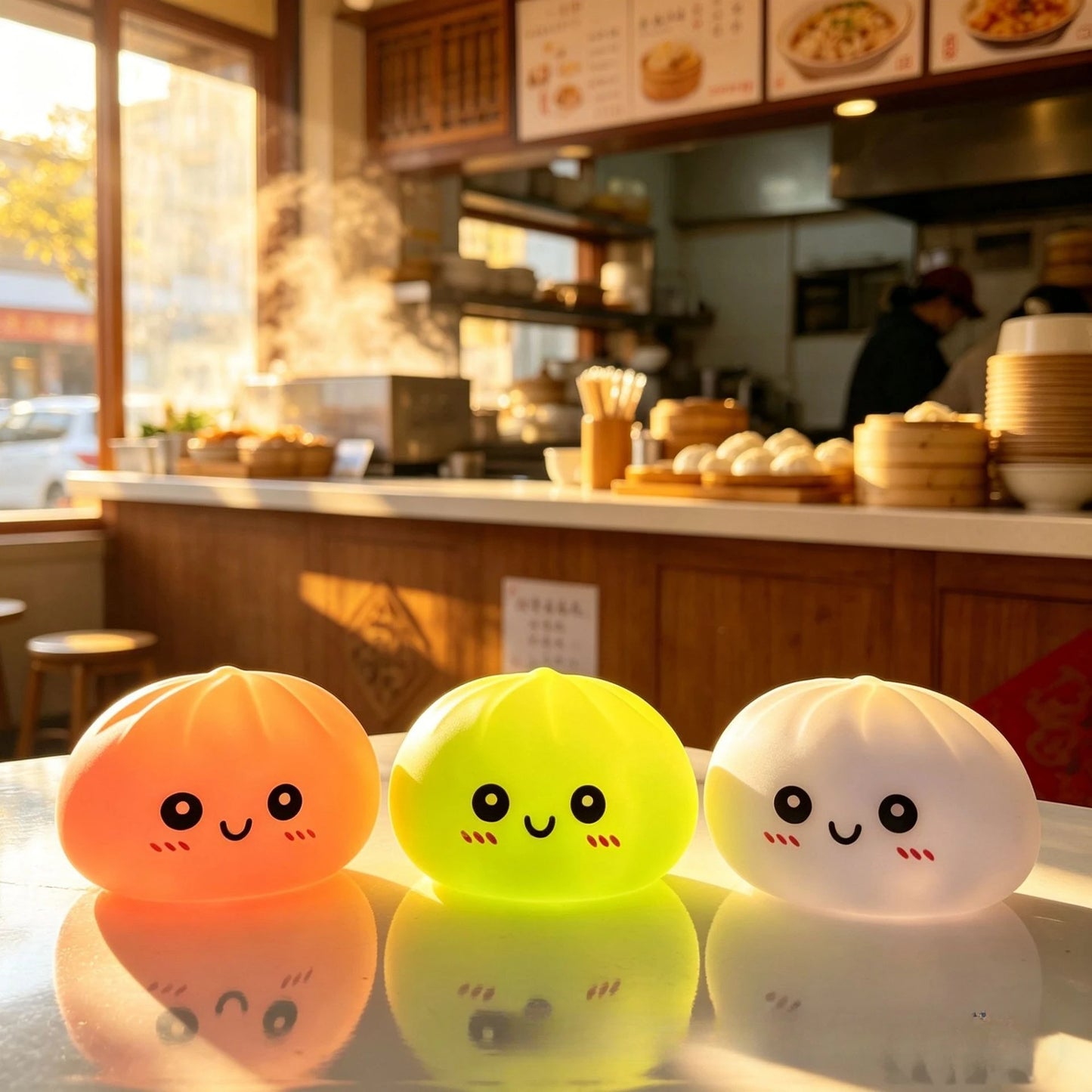 LED Glowing Bun Squishy: Light-up Bubble Spitting Steamed Bun, Realistic Food Stress Ball, Aesthetic Office Desk Decor