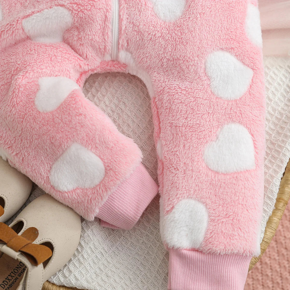 Girls Winter Plush Zipper Hooded Romper Suit | Soft and Cozy Baby Clothes