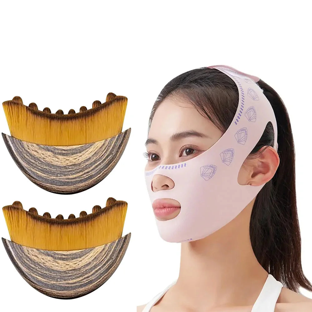 Face Sculpting Bandage & Massage Brush Set | V-Line Lifting Solution