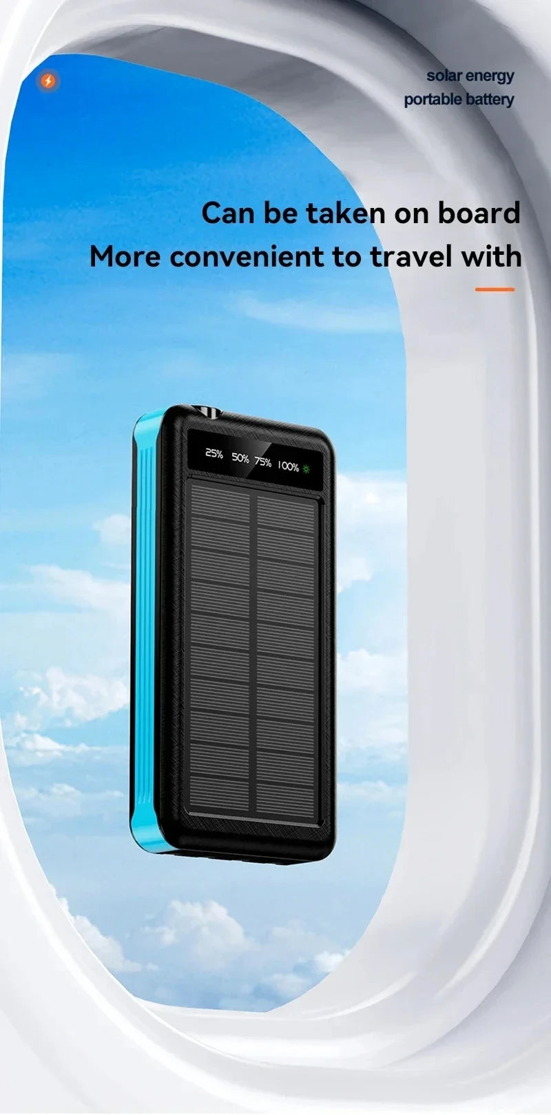 50000mAh Solar Power Bank with Wireless Fast Charging & Dual USB