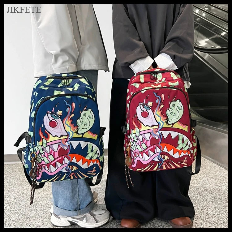 Stylish Shark Mouth Print Backpack | Versatile School & Travel Bag
