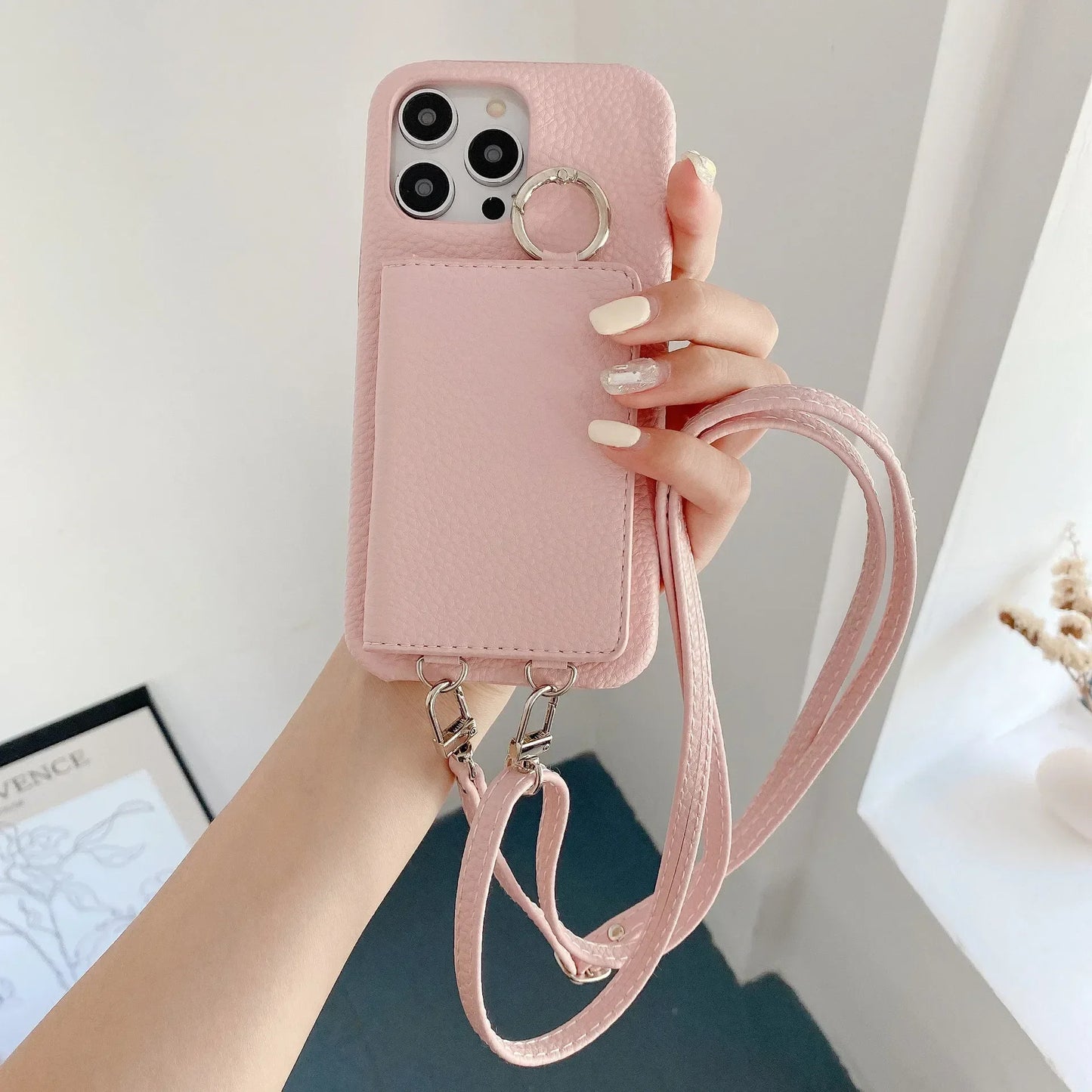Elegant Ring Holder Mirror Card Slot Case for iPhone