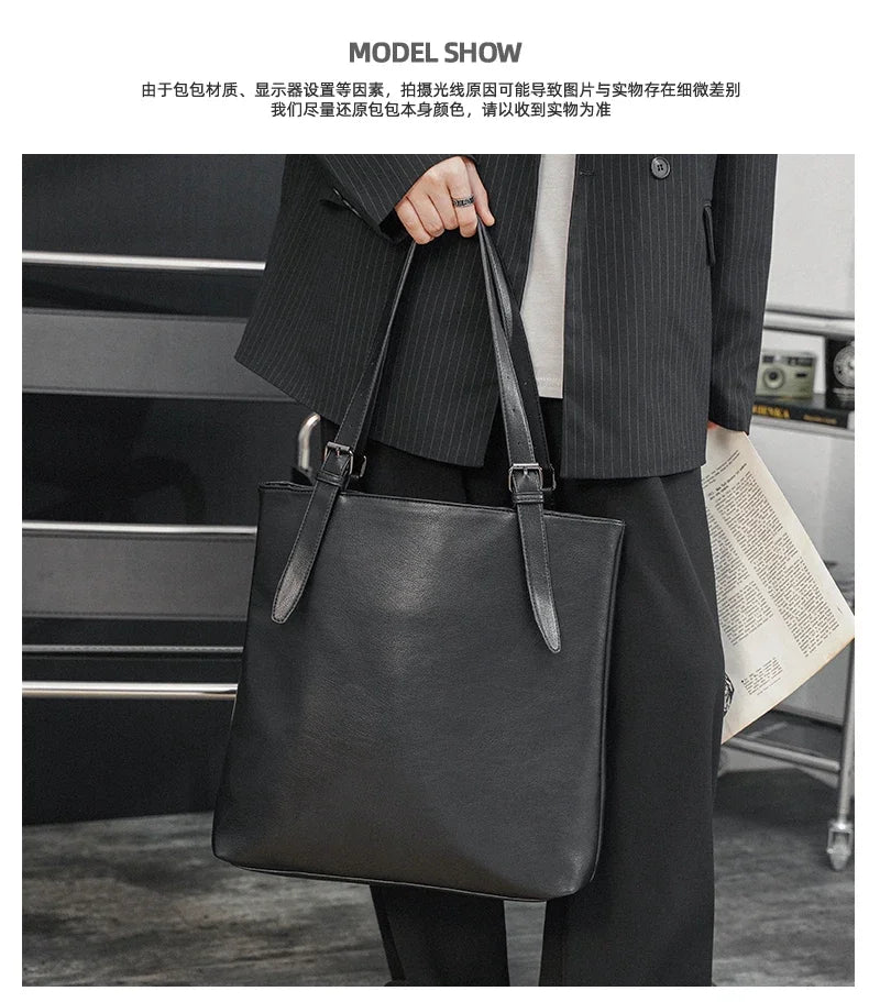 Soft Leather Tote Bag for Men | Large Capacity Business Casual
