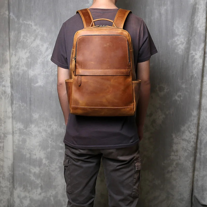 Men's Vertical Genuine Leather Backpack | Classic Retro Style