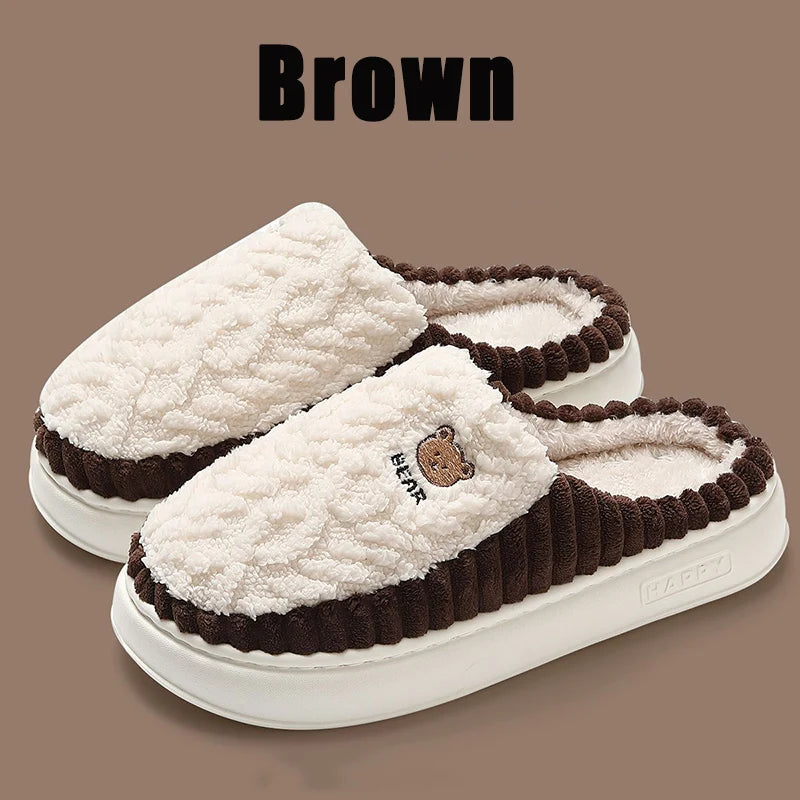 Cozy Cartoon Bear Slippers | Warm Plush Indoor House Shoes