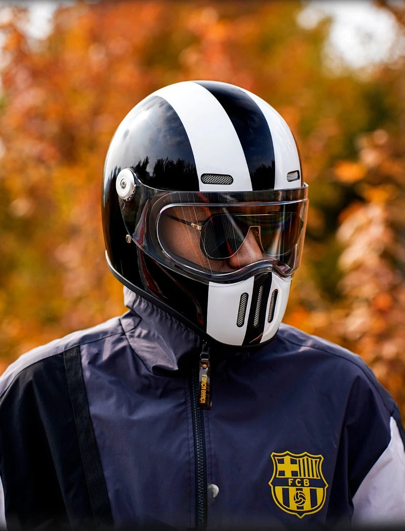 Retro Fiberglass Full Face Motorcycle Helmet | Vintage Style Safety Gear