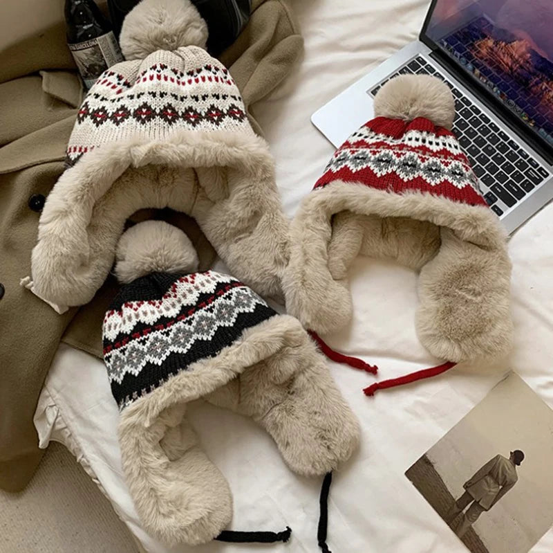 Women's Warm Knitted Fluffy Trapper Hat | Cozy Earflap Beanie