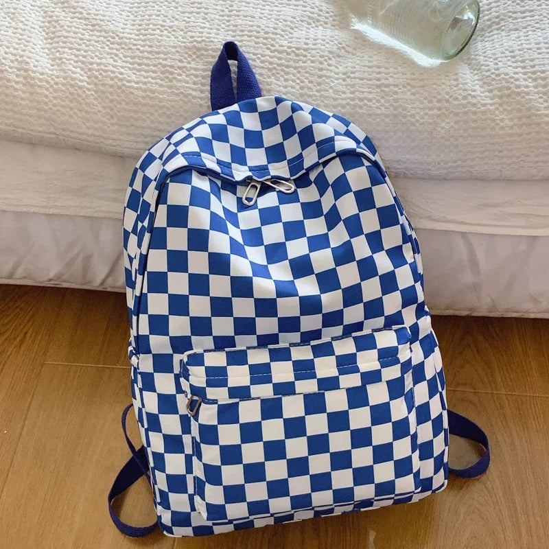 Fashionable Checkerboard Laptop Backpack for Women | Multi Pocket