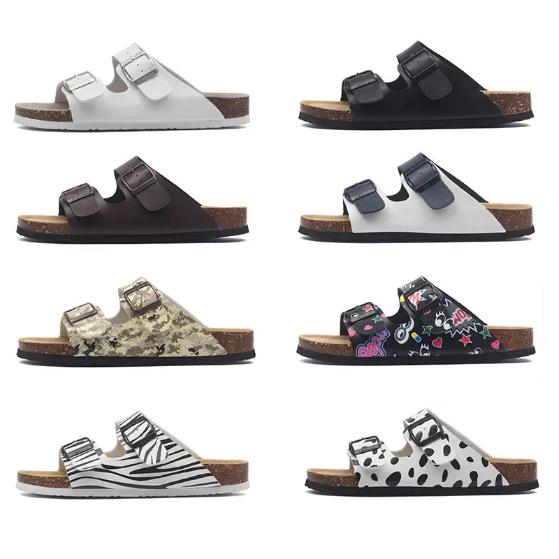 Men's Buckle Flat Bottom Cork Slippers | Comfortable Summer Sandals