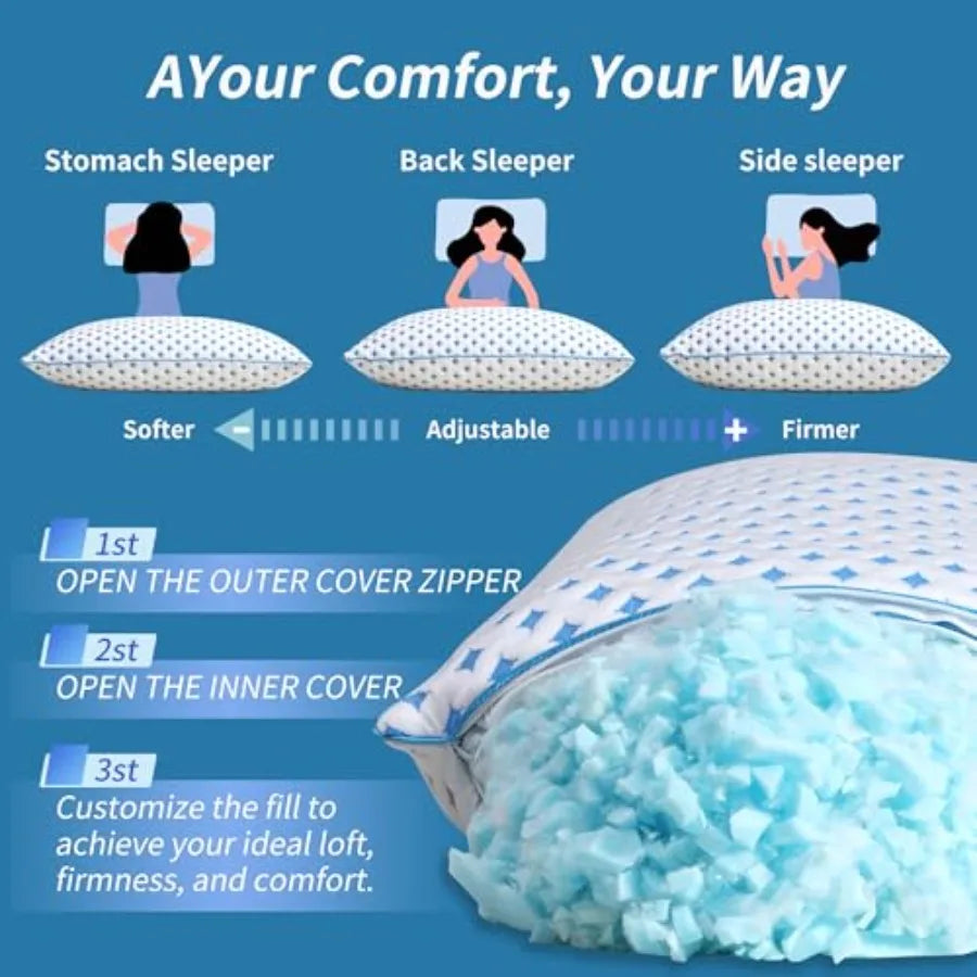 Adjustable Loft Cooling Memory Foam Pillows | King Size Set of 2