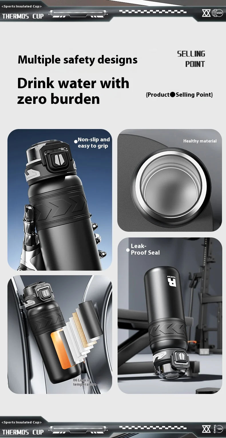 Large-Capacity Sports Straw Water Bottle | Portable Stainless Steel Cup
