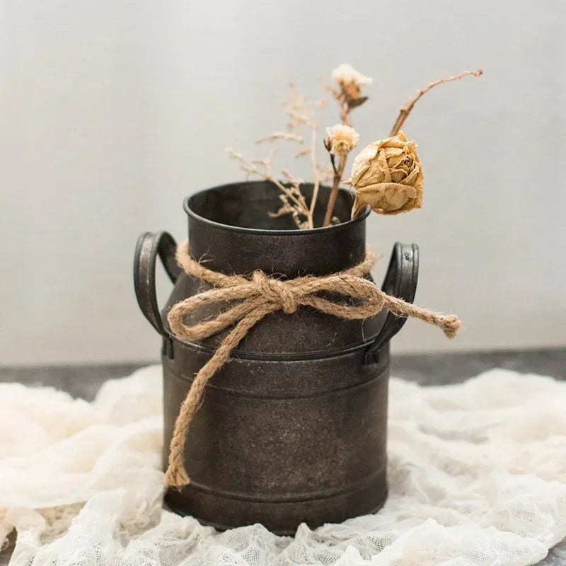 Vintage Metal Flower Bucket | Rustic Home Decor Plant Pot
