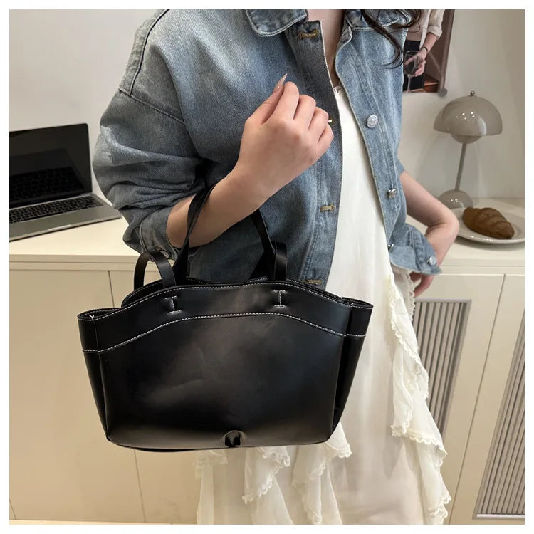 Trendy Women's Large Capacity PU Leather Tote & Crossbody Bag