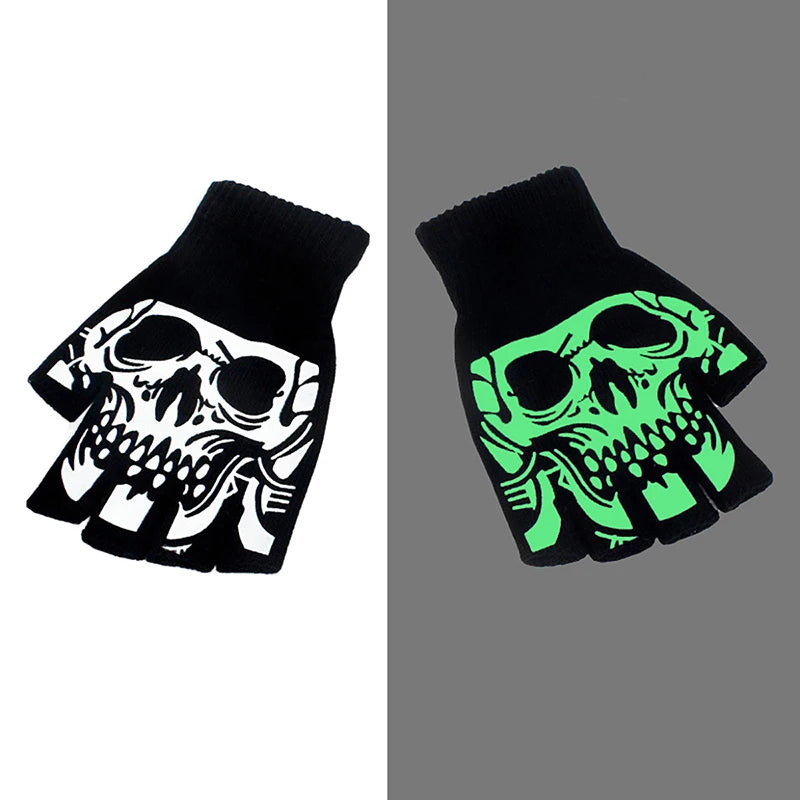 Luminous Skeleton Half Finger Gloves | Unique Halloween Cosplay