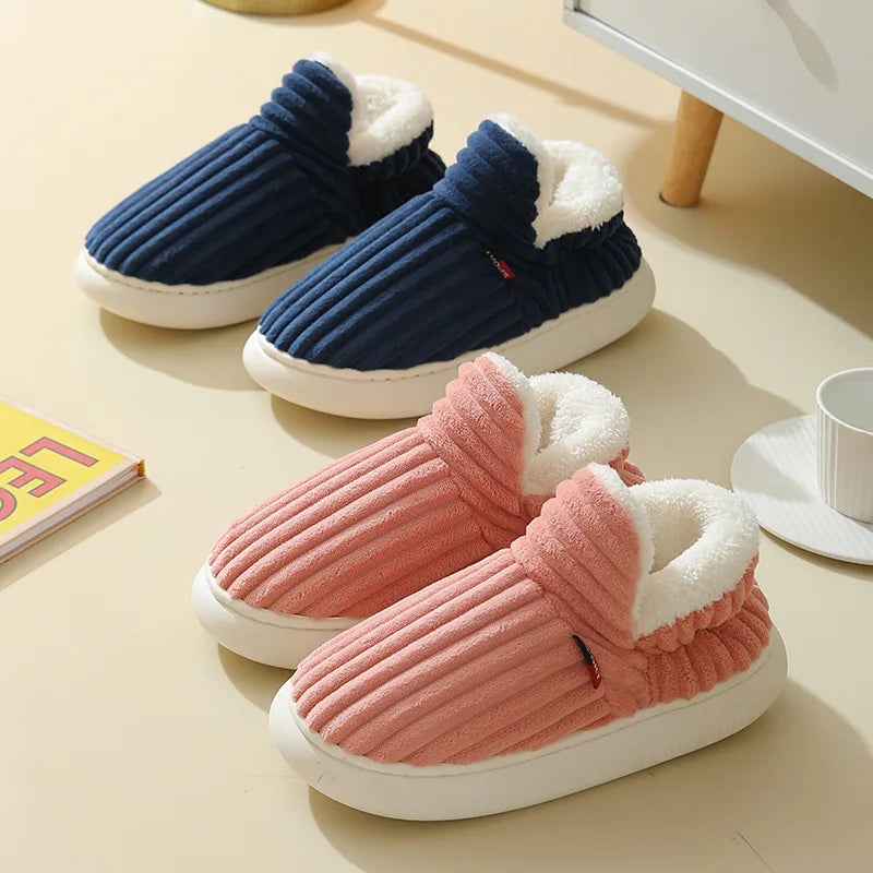 Cozy Winter Plush Corduroy Slippers | Non-Slip Indoor Shoes