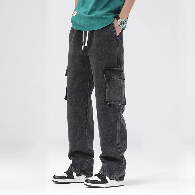 Men's Baggy Cargo Jeans with Elastic Waist | Casual Vintage Style