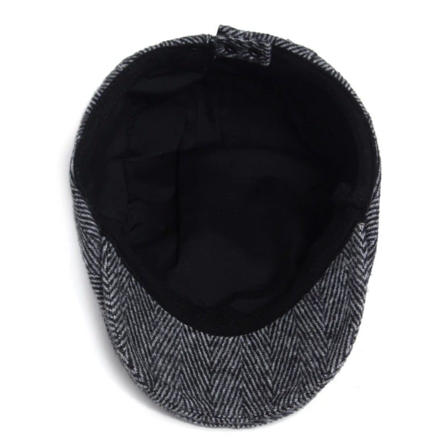 Unisex Vintage Herringbone Beret | Stylish Warm Newsboy Cap