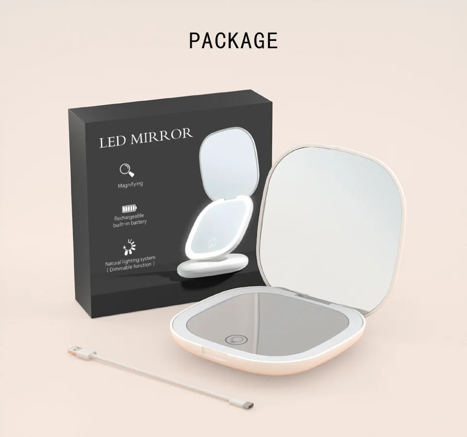 Portable Compact LED Makeup Mirror with 5x/10x Magnification