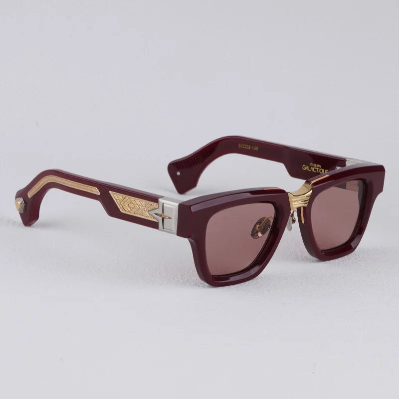 Luxurious Dark Red Thick Frame Sunglasses with Gold Details