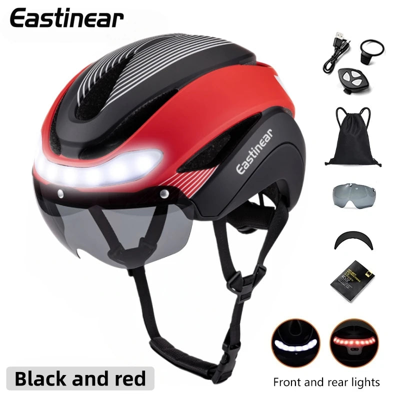 Ultralight Road Bicycle Helmet with LED Lights & Magnetic Goggles