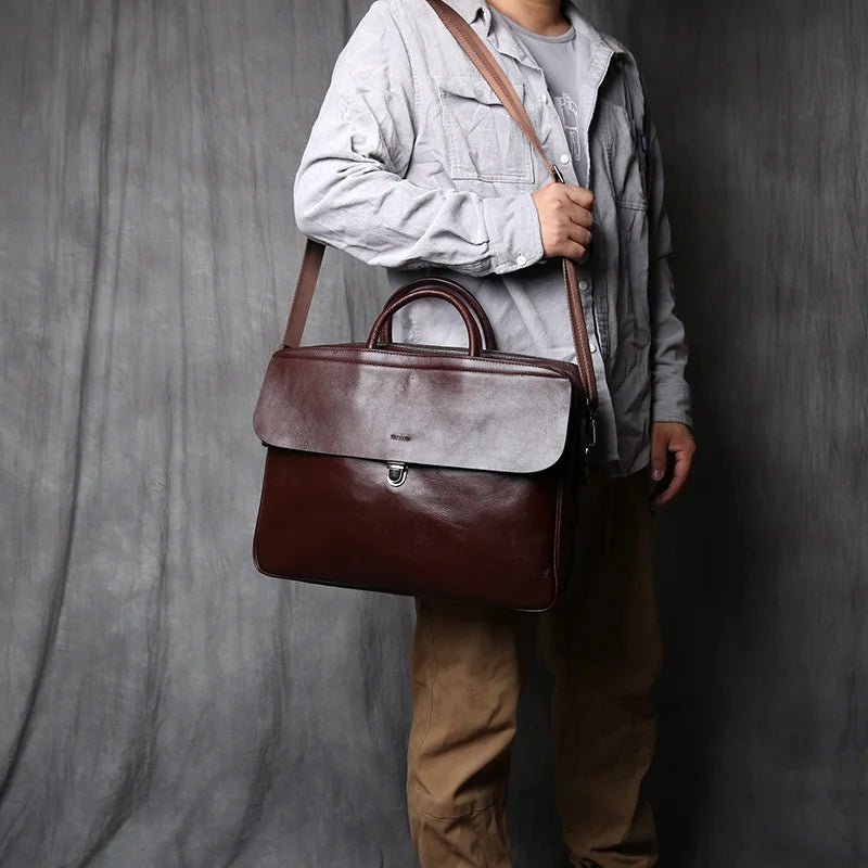 Maletín de cuero genuino vintage para hombre | Bolso para portátil de gran capacidad
