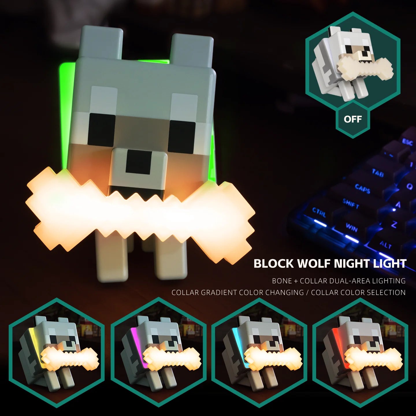 Cute Wolf Dog Night Light | RGB Gaming Room Decor & Desk Lamp