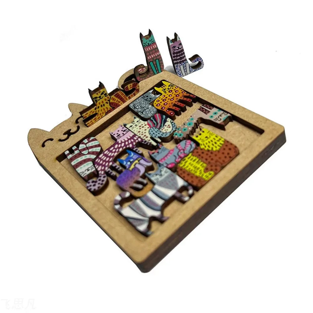 Cute Wooden Cat-Shaped Puzzle Toy | Creative Thinking Fun