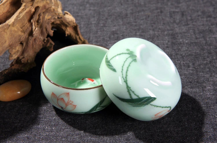 Traditional Hand-painted Celadon Teacup Set | Unique Tea Experience