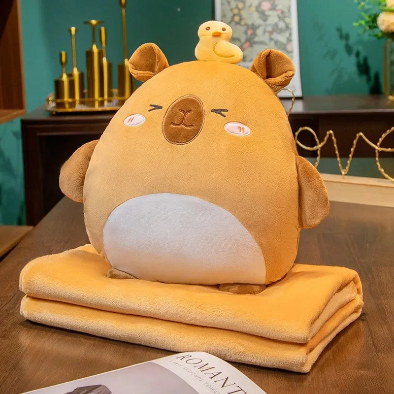 2-in-1 Plush Pillow Flange Plush Blanket Cartoon Warm Hand Doll Office Nap Leg Cover Soft Comfortable Storage Design Cushion