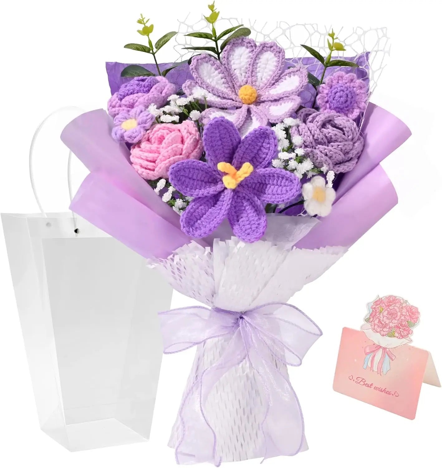 Purple Crochet Flower Bouquet | Handmade Knitted Floral Arrangement