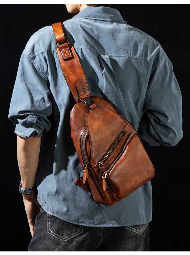 Large-Capacity Leather Chest Bag for Men | Casual Shoulder Bag