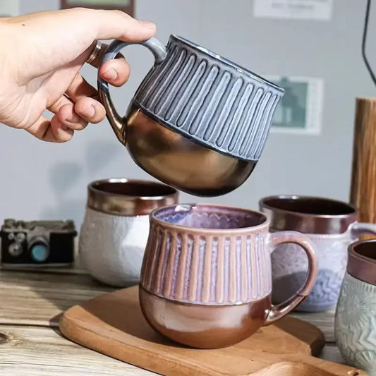Taza de café retro de cerámica de gran capacidad | Taza de café calentadora de manos